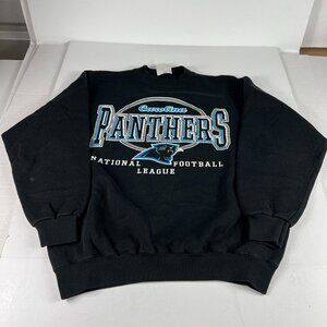 VTG Logo Athletic NFL Carolina Panthers Sweatshirt Large Black Thrashed Crewneck